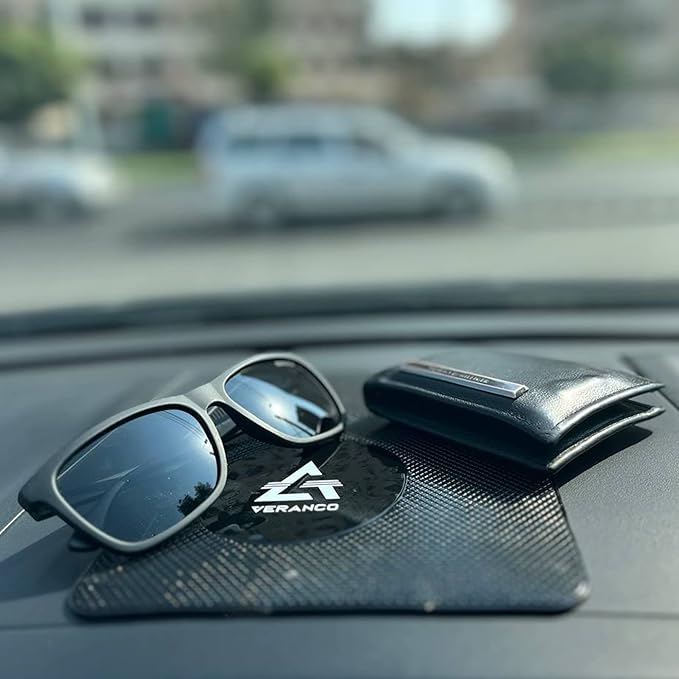 A VERANCO Car Dashboard Mat, 5.5x6.3 inches, PU Gel Material, Black, Universal Fit, Multifunction Anti-Slip Mat for Phone Holder, Radar Detector, Keys, Sunglasses etc