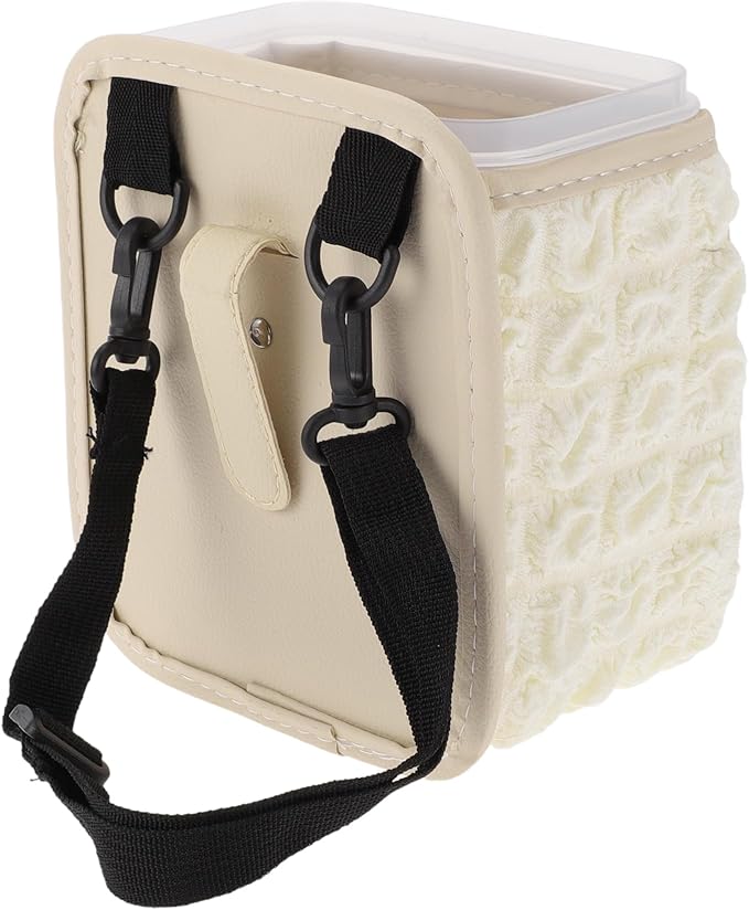 Car Trash Can Portable and Hanging 5.9" Length 4.3" Width 7.5" Height Trash Bin Fabric Beige White 1 Pcs