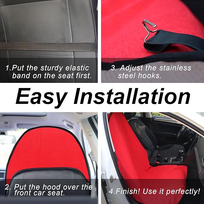 nbnhxnff Sweat Towel Car Seat Cover Protector Front Seats for Gym Workout, Running, Swimming, Beach and Hiking, Waterproof Universal Seat Cover for Car, Trucks, Van & SUV (Red, 1pcs Front Seat)
