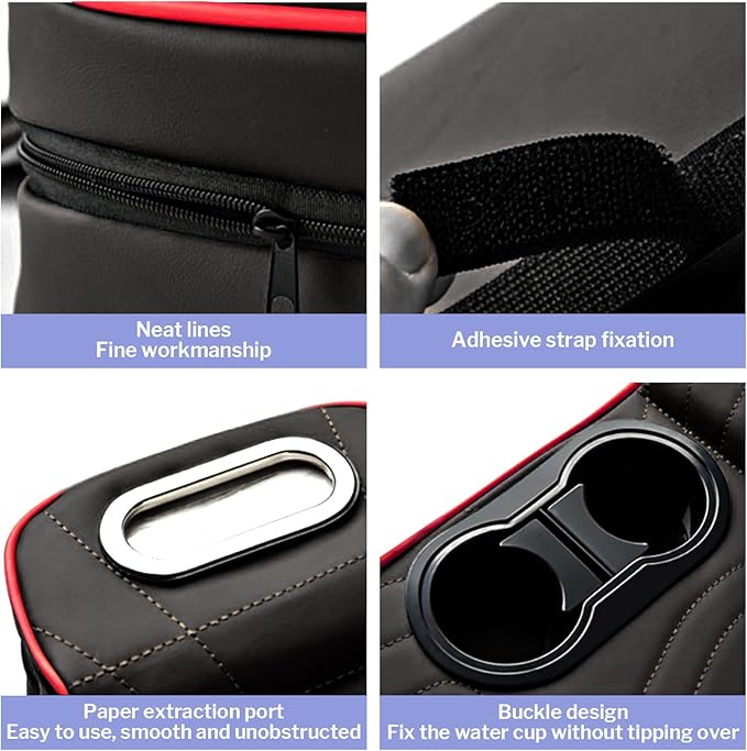 LAFANDE Car Armrest Cushion | Heightening Pad Arm Rest for Car, Center Console Cover with Storage Bags Cup Holder, Tissue Box Slot, Easy to Install and Clean