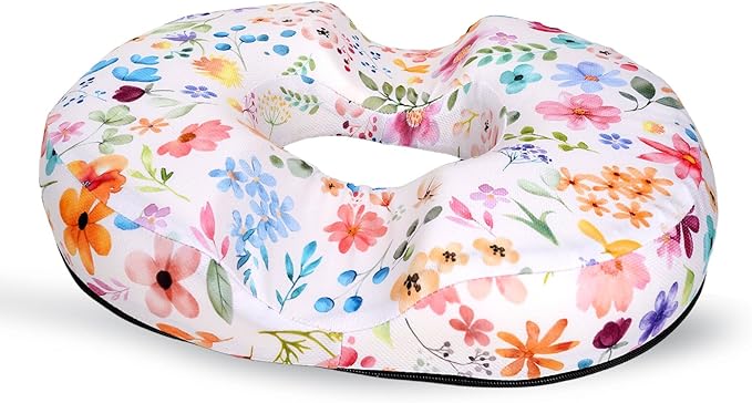 Floral Donut Pillow for Hemorrhoids Seat Cushion for Tailbone Pain Relief - Flower Home Office Chair Cushion for Long Sitting Work - Memory Foam Car Seat Cushions for Driving Butt Pain Pressure Relief