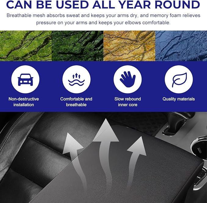 Car Center Console Pad, Memory Foam Center Console Cover Automotive Armrest Cushion, Soft Breathable Vehicle Arm Rest Seat Box Cover Protector, Interior Car Accessories