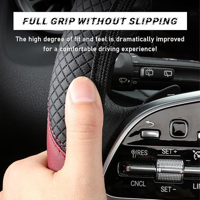 Car Steering Wheel Cover, 15 Inch Leather Breathable Auto Steering Wheel Protector, Comfortable Non-Slip Vehicle Steering Wheel Covers, Universal Interior Car Accessories (Black+Blue, AD)