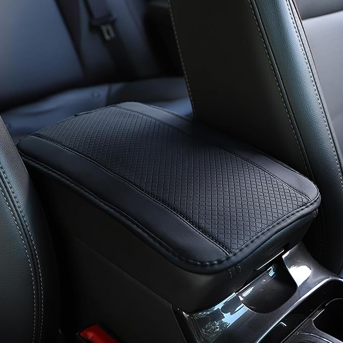 Leather Car Center Console Cushion Pad, 7.5"×12.8" Waterproof Auto Armrest Box Protector, Comfortable Armrest Seat Box Cover for Car SUV Truck, Vehicle Interior Accessories (Black)
