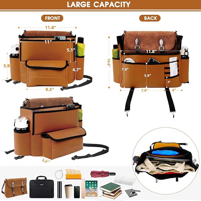 Car Purse Holder Between Seats, Car Seat Purse Handbag Holder, Automotive Consoles Organizers Storage Barrier Car Interior Accessories, Leather Large Capacity (Brown)
