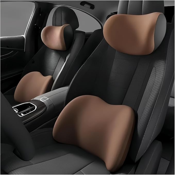 Car Neck Pillow and Lumbar Support Cushion - Memory Foam Backrest for Driver Seat Comfort(Dark Red)