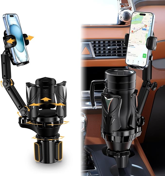 Phone Holders for Your Car, Adjustable Car Cup Holder Expander with Rubber Grip, Secure Hold, Multi-Scenario Use for Drivers, Commuters & Road Trips, Universal Fit for Up to 5.31'' Drinks/Mugs/Foods