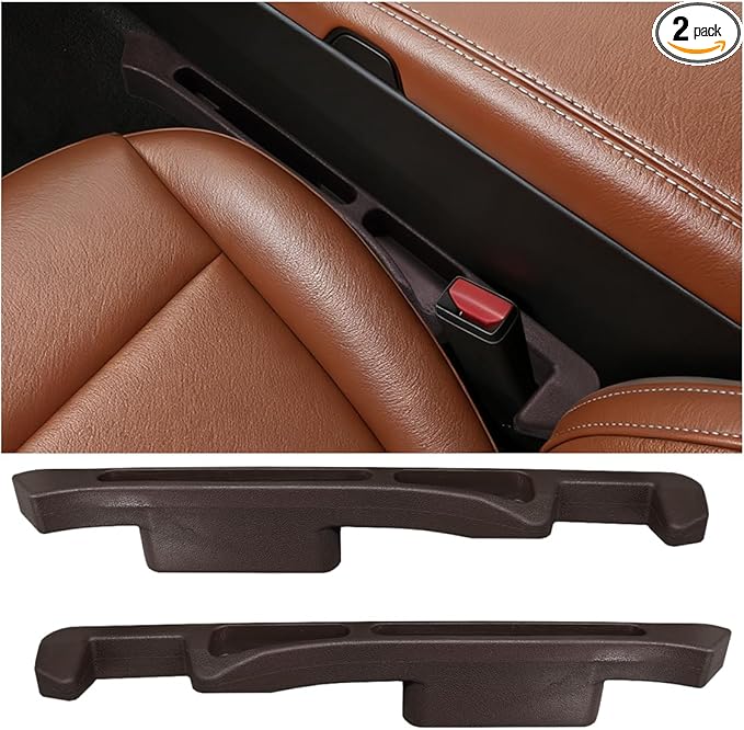 2PCS Car Seat Gap Filler Organizer, Multifunctional Car Gap Stopper Between Seat & Console Prevent Things Drop, Universal Vehicle Interior Phone Holder Accessories for SUVs Trucks (Brown)