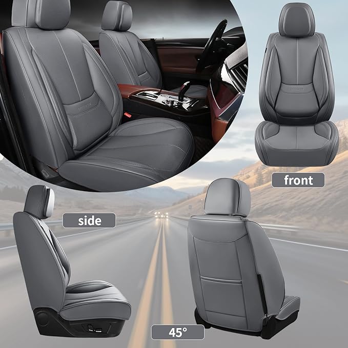 truckerset Car Seat Covers Full Set,Leather Waterproof Car Seat Cover,Airbag Compatible,Breathable Design,Suitable for Car,Truck,SUV 5 Pack (Grey)