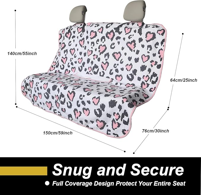 LoyaGour Back Seat Cover for Car Trucks Van SUV,Waterproof Rear Bench Towel Seat Covers for Dogs and Kids,Automotive Backseat Protector (Leopard Print)
