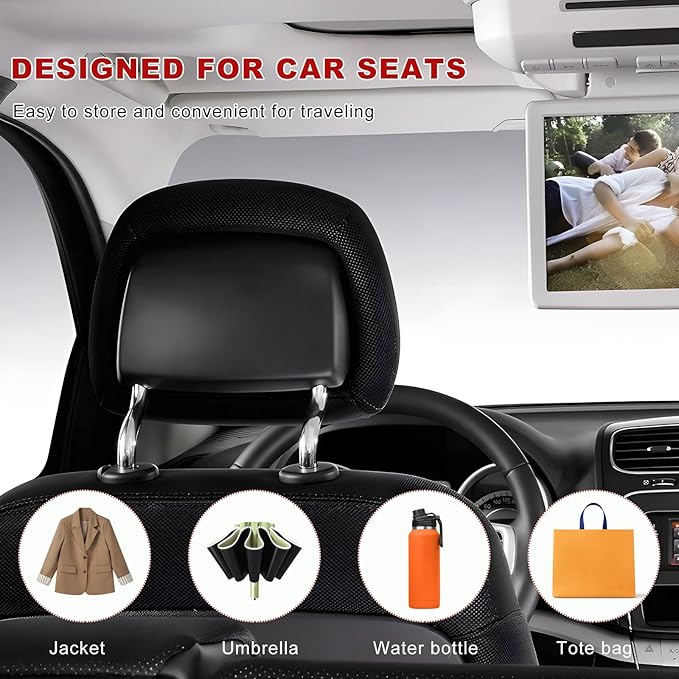 4PCS Car Seat Headrest Hook, Adjustable Vehicle Backseat Hanger Storage Organizer, Universal Seat Back Holder Hooks for Purse Coat Grocery Bag, Car Accessories (Gray)