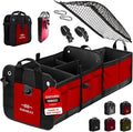 DURABLEZ XL Trunk Organizer 3-Section Modular – Extra Large Car Storage for Groceries & Travel Gear, Multi-Compartment Foldable Cargo Bin – Red