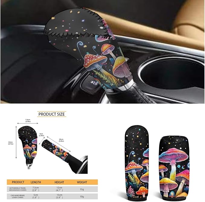 Colorful Mushroom Car Steering Wheel Cover Auto Interior Accessories 6 PCS Cup Coaster Cars Handbrake Cover Fits Most Car Truck Van and SUV