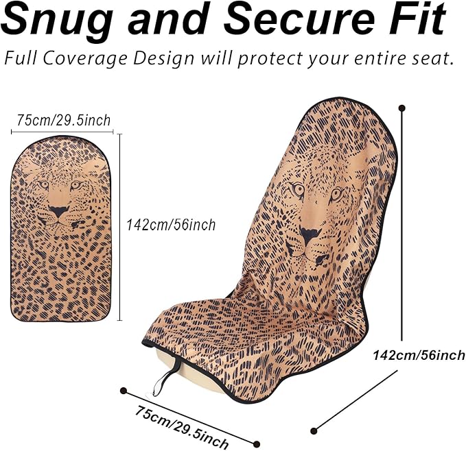 nbnhxnff Sweat Towel Car Seat Cover Protector Front Seats for Gym Workout, Running, Swimming, Beach and Hiking, Waterproof Universal Seat Cover for Car, Trucks, Van & SUV (Leopard, 1pcs Front Seat)