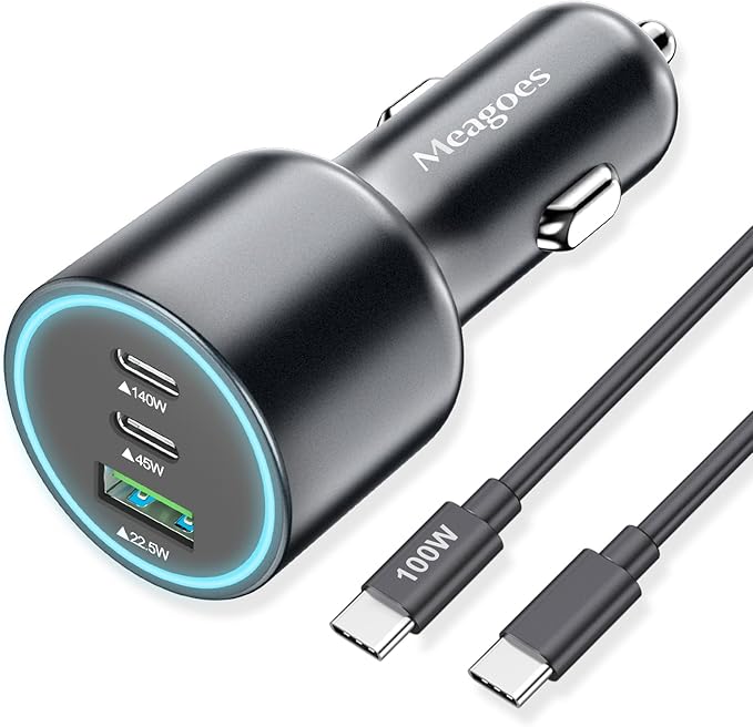 140W USB C Car Charger, Super Fast Charging for iPhone 17 Pro Max/16/MacBook Pro/Air/Samsung S25, Drone, Laptop, Starlink Mini, PD3.1&PPS 45W Type C Cigarette Lighter Adapter with a 100W E-Mark Cord