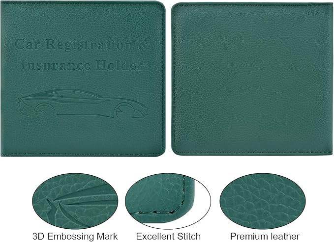 Cacturism Car Registration and Insurance Holder, Vehicle Glove Box Car Organizer Men Women Wallet Accessories Case for Cards, Essential Document, Driver License, Dark Green