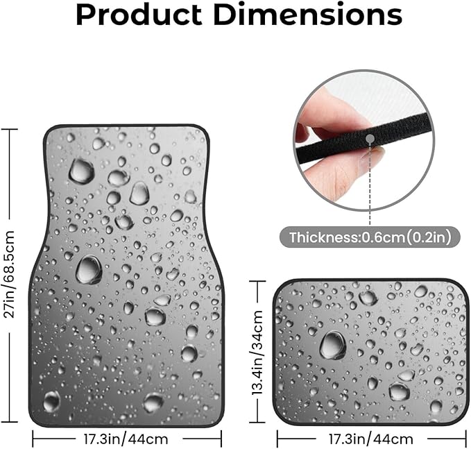 Water Droplets Car Floor Mats,4 Piece, Car Rug Durable Anti-Slip Waterproof Trim to Fit Liner Universal Fit Auto,Sedan,SUV,Truck