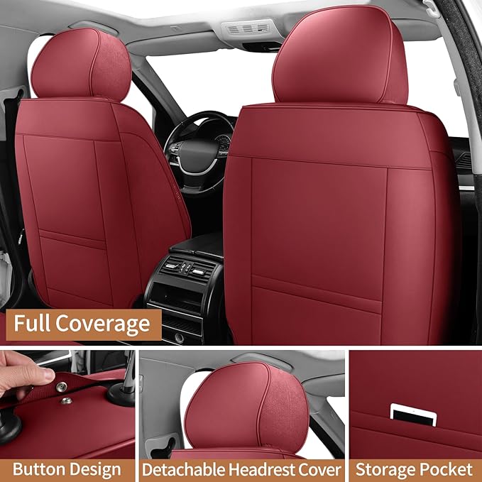 hoozoom Front Seat Covers for Cars Breathable Leather Seat Covers Waterproof Seat Protectors Universal Fit for Most Automotive Cars SUV Trucks(Red, Front Pair)