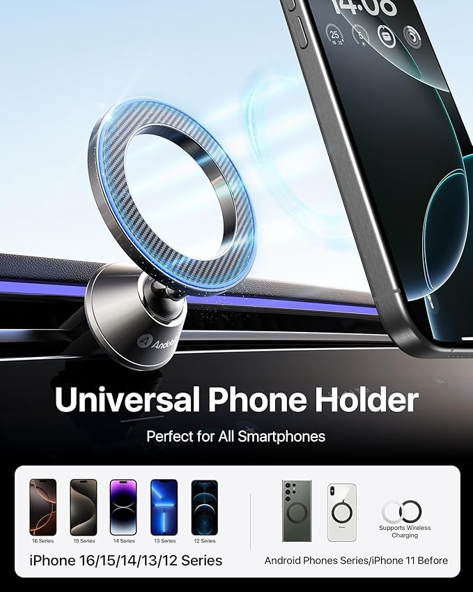 andobil for Magsafe Car Mount [Strongest Magnet, Easy Install] All Metal Magnetic Car Phone Holder for iPhone 17/16/15/14/13 Pro Max, 360° Air Vent Cell Phone Holder Car for Samsung Galaxy S25/S24