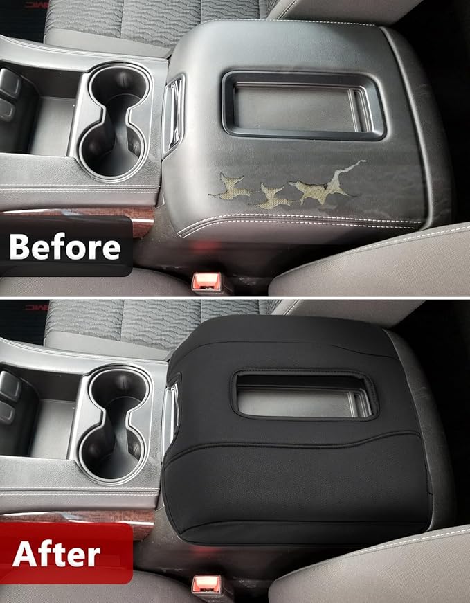 KBH Center Console Armrest Cover for Chevy Silverado, GMC Sierra 2014-2018 & Tahoe Yukon Suburban 2015-2020, Middle Console Lid Protector with Middle Cut, Black (Fits Bucket Seat Only)
