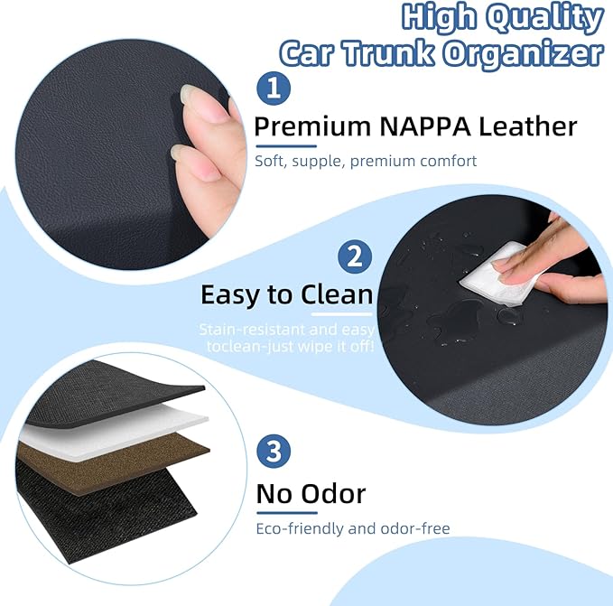 XCF Car Trunk Organizer Sturdy Car Storage Organizer with Lid and Push-pull Handle Collapsible Leather Cargo Organizer for Suv, Truck, Sedan, Van (Black, 40.5 x 11.4 x 12.2in)