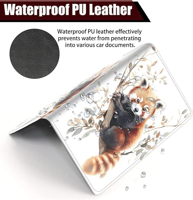 Car Document Holder with Magnetic Shut, Car Registration and Insurance Card Holder, Vehicle Glove Box Organizer Documents, Driver License, Auto Paperwork Organizer Wallet, Cute Raccoon On Branch