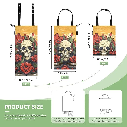 ALAZA Hanging Car Trash Bags Garbage Bag Trash Can for Back Seat Small Skull Cactus Washable Storage Bag Retractable 2 Pack
