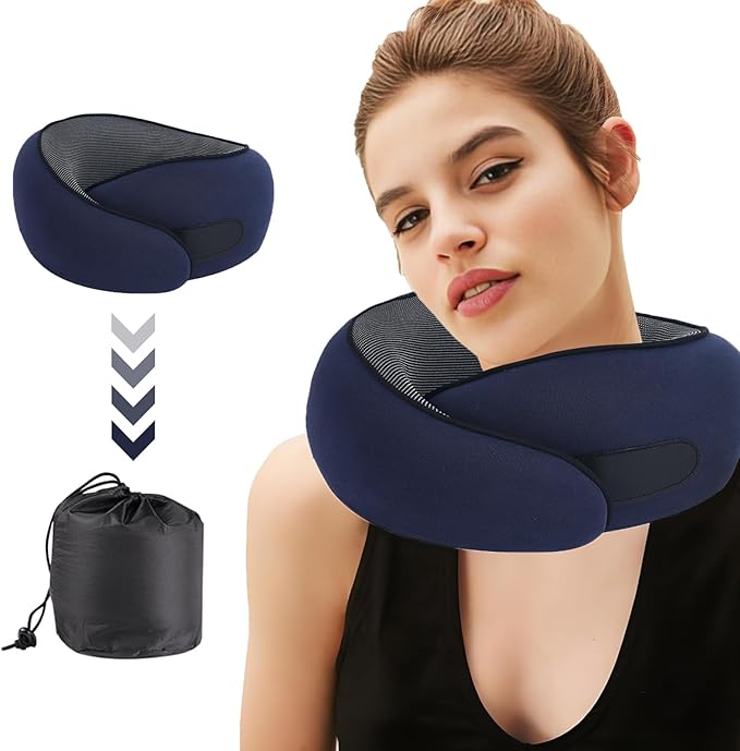 MQZAYZ Travel Neck Pillow for Airplanes & Car Rides,Compact Head Support Cushion with Pain Relief,Ergonomic Sleeping Pillow for Long Flights & Road Trips (Blue)