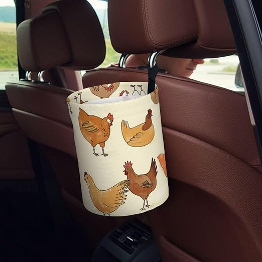 A Brood of Chickens Car Trash Can Leak Proof Hanging Waterproof Garbage Can Multipurpose Trash Bin for Car SUV Front Seat Headrest Collapsible and Portable Storage Pocket