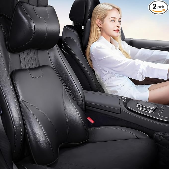 2 PCS Memory Foam Car Headrest Neck Pillow Lumbar Support Cushion for Ford F150 F250 F350 Explorer Transit Bronco Sport Accessories, Relieve Fatigue for Long Trips Driving Home Office