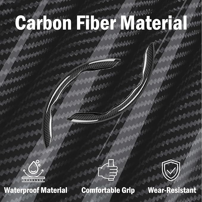 LevChall 3-Piece Carbon Fiber Steering Wheel Cover, Anti-Slip & Segmented Thin Design for Comfort Grip, Universal Fit 99% Cars SUV Truck,Black