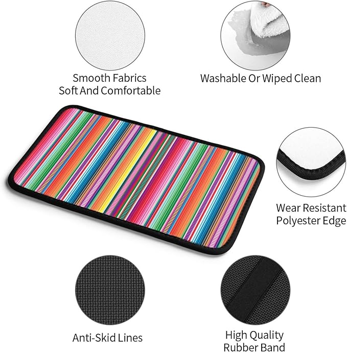 DORKEIXIA Mexican Blanket Serape Stripe Pattern Colorful Auto Center Console Armrest Pad Universal Car Center Console Cover Seat Box Cover for Sedan, Van, SUV, Truck Car Accessorie