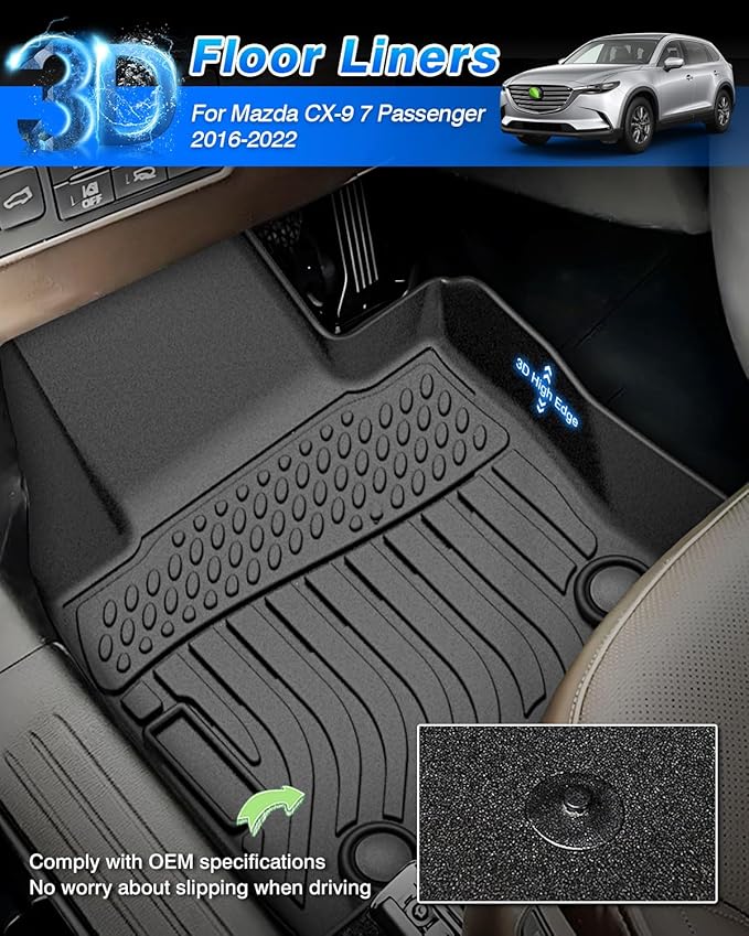 Cartist Floor Mats Custom Fit for Mazda CX-9 2016-2023 All Weather Floor Mat for CX 9 Accessories 2 Rows Liner TPE Heavy Duty