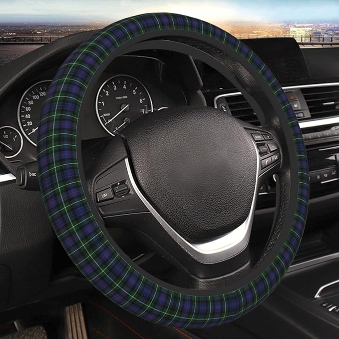 Thickened Elastic Steering Wheel Cover, Plaid Clan Mackenzie Purple Green Check Tartan Ultra, Soft, Breathable, Fit for Cars, SUVs, Trucks, Stylish Comfortable Grip