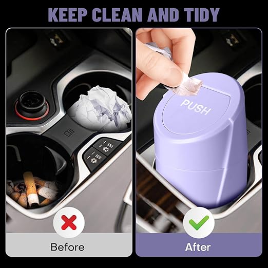 SGLRT Car Trash Can Bin with Lid - Car Garbage Can Cup Holder - Light Purple Mini Leakproof Vehicle Garbage Bin with 20pcs Trash Bags-Automotive Organizers and Storage for Front Back Seat Accessories