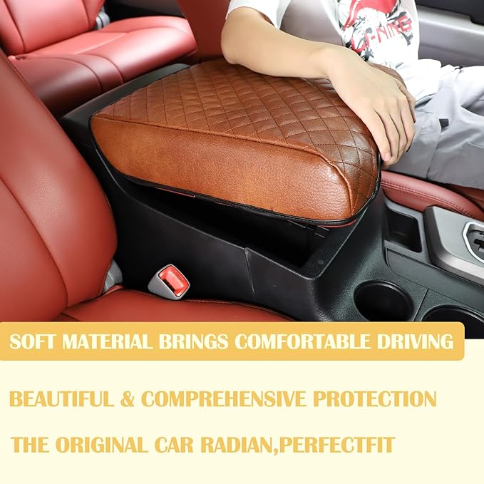 Armrest Box Cover, Center Console Armrest Cover Kit Compatible with Toyota Tundra 2007-2013 & Toyota Sequoia 2008-2015, Console Armrest Cushion Automotive Customized Console Armrest Cushion (brown)