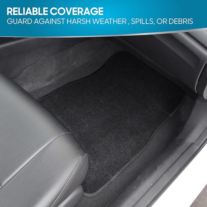 BDK Premium Black Carpet Floor Mats for Cars - Universal Fit Interior 4-Piece Car Mats Full Set with Vinyl Heel Pad Protector - Cute Car Accessories Interior Floor Covers for SUVs & Trucks
