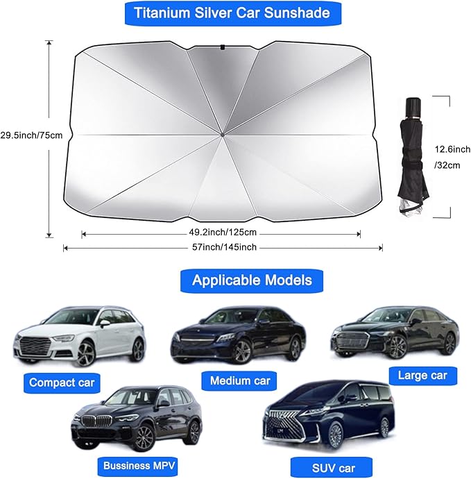 FATONESA Car Windshield Sun Shade Umbrella, Foldable UV Rays Protector & Heat Block Reflector Retractable Front Window Sun Shades Umbrella Shield (57 * 29.5inch, Large)
