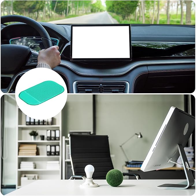 HARFINGTON 7pcs Car Dashboard Anti-Slip Mat 5.5" x 3" Universal Sticky Dash Pad Washable Reusable Car Non-Slip Mats for Phone Keys Sunglasses Electronic Devices, Green