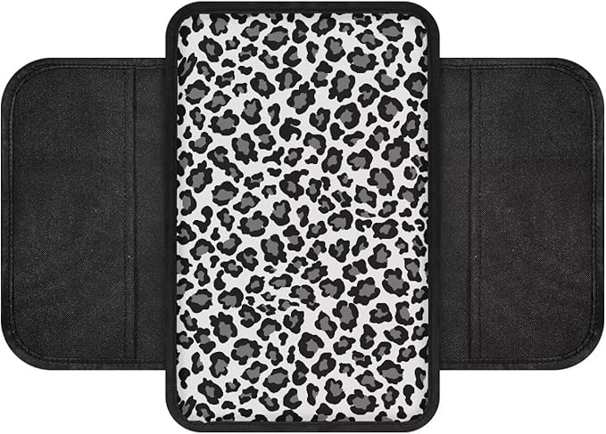 Dreaweet Grey Leopard Print Car Center Console Cover Cheetah Car Accessories for Women,Car Armrest Seat Box Cover Soft Vehicle Center Console Armrest Cover Pad Universal Armrest Cushion Pad