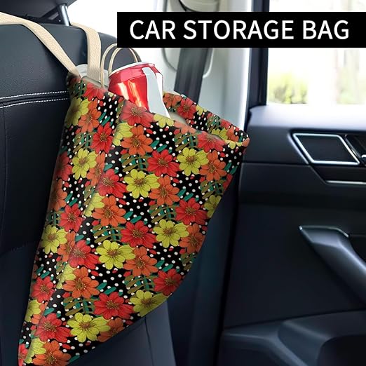 Car Trash Can, Cute Car Trash Bag, Hanging Car Organizer and Storage Bag, Trash Bin for Car Accessories, Vehicle, Travelling, Camping Yellow Red Flower