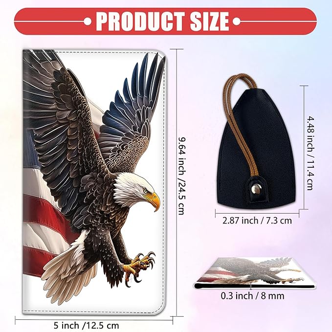 Car Registration Holder, Waterproof PU Leather Vehicle Card Document Glove Box Organizer, Women Interior Auto Accessories Case for Cards, Driver License Car Insurance Holder, American Flag Bald Eagle
