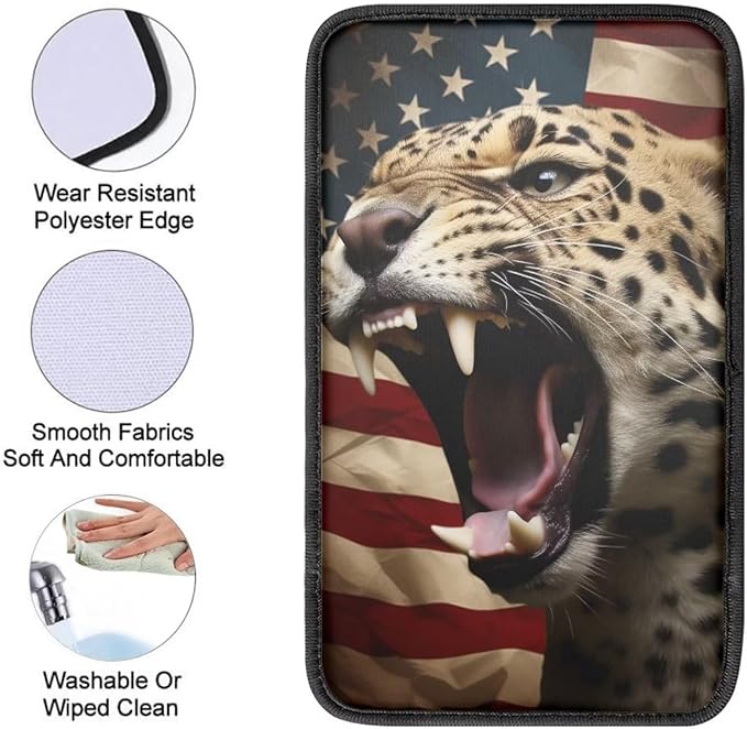 Car Center Console Pad, Universal Waterproof Car Armrest Seat Box Cover, Car Interior Accessories for Most Vehicle SUV Truck Vintage American Flag Leopard Car Armrest Pad