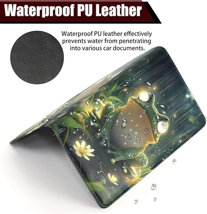 Car Document Holder with Magnetic Shut, Car Registration and Insurance Card Holder, Vehicle Glove Box Organizer Documents, Driver License, Auto Paperwork Organizer Wallet, Frog In The Rainforest