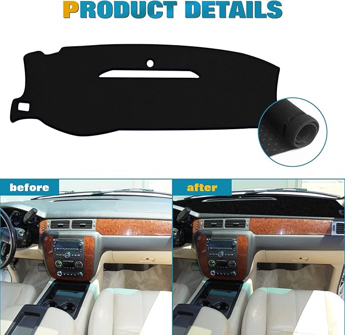 x xotic tech Center Console Dashboard Mat Pre-Cut Non-Slip Sunshield Sun Glare Protector Dash Carpet Pad Black Cover Compatible with Chevrolet Silverado or GMC Sierra 2007-2013,w/One Golve Box-Type B