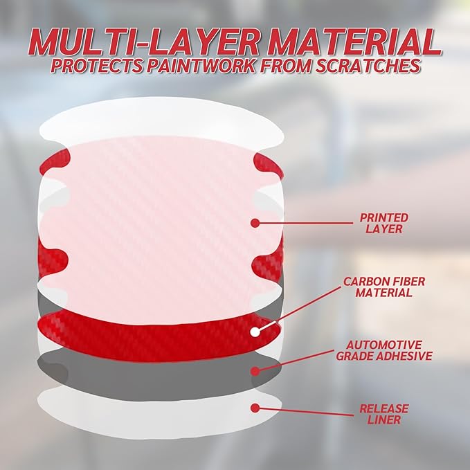8PCS Carbon Fiber Car Door Handle Scratch Protectors, Universal Paint Guard Sticker for Door Handle Bowl, Fits Most Cars, Trucks, SUVs (Red)