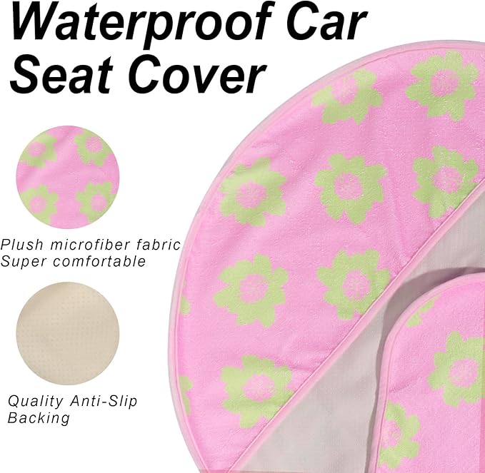 nbnhxnff Sweat Towel Car Seat Cover Protector Front Seats for Gym Workout, Running, Swimming, Beach and Hiking, Waterproof Universal Seat Cover for Car, Trucks, Van&SUV(Pink Flower,1pcs Front Seat)