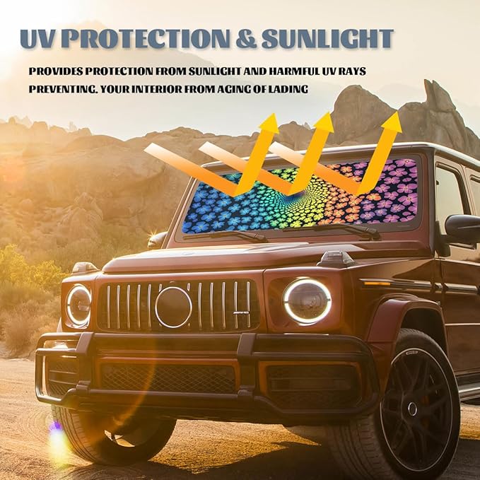 Flowers Car Windshield Sunshades Dream Rainbow Spiral Floral Pattern Front Window Sun Shade Block UV Rays Sun Shade Visor Protector for Car Sedan Truck SUV Accessories 59" L x 31.5" W