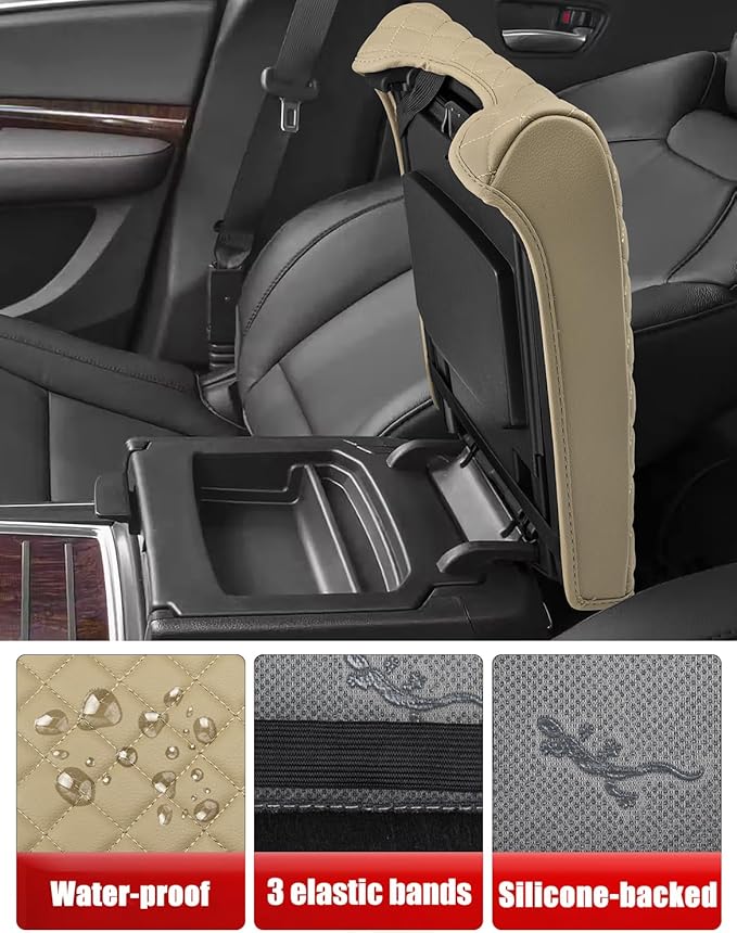 KBH Center Console Armrest Cover for Acura MDX 2015 2016 2017 2018 2019 2020, Vinyl Leather Trim, Middle Console Arm Rest Protective Cover, Anti-Scratch, Tan
