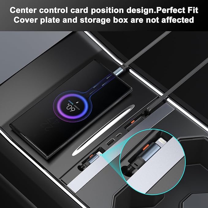 Blacloachai Waterproof USB Hub for Tesla Model 3 and Model Y - 2023/2022/2021 Dock with 4-Port Retractable Charging Cable Supporting Fast Charging (not Compatible with 2024 Model 3)